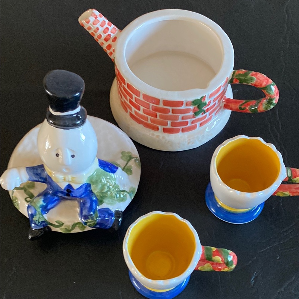 Humpty Dumpty Tea Set with Brick Teapot and Yellow Cups